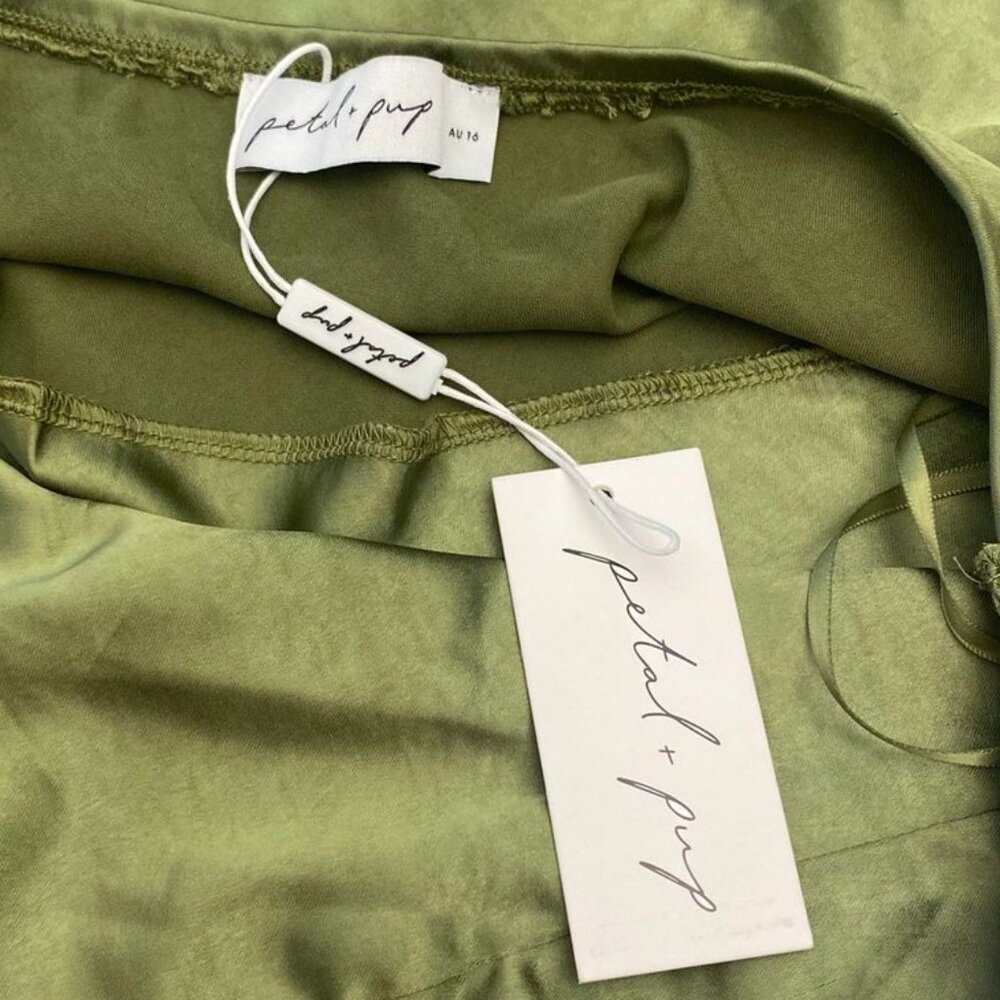Petal & Pup Olive Green Satin Halter Maxi Dress - Picture 7 of 16